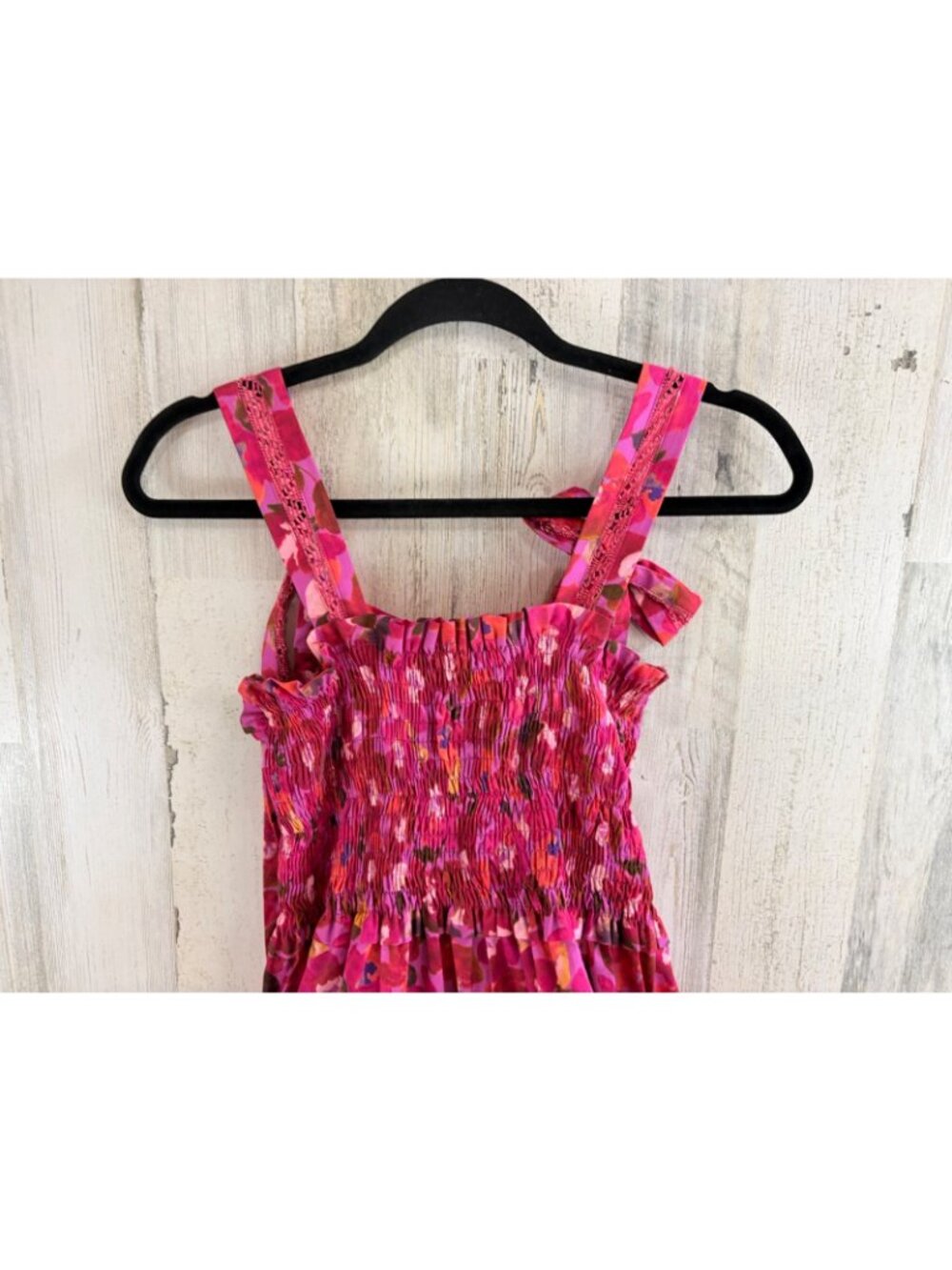 Mi Golondrina Sz L Smocked Midi Dress Pink Floral Mexico - Picture 2 of 16
